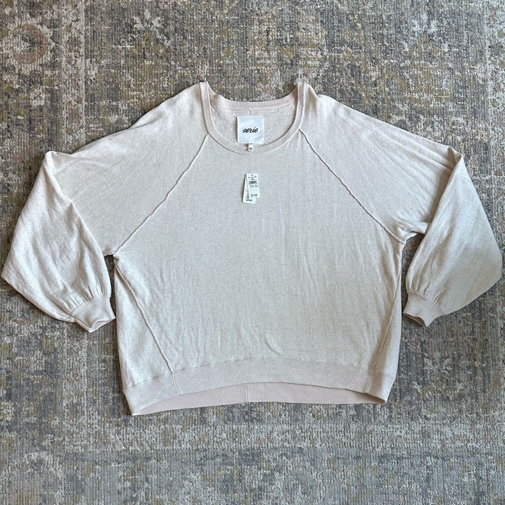 Aerie Lightweight Crewneck Sweatshirt Heather Frost XL NWT Pullover Loungewear - Picture 5 of 10